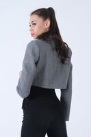 Gri Kruvaze Yaka Kaşe Crop Astarlı Blazer Ceket 0105125.06 - 2