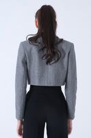 Gri Kruvaze Yaka Kaşe Crop Astarlı Blazer Ceket 0105125.06 - 3