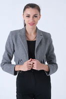 Gri Kruvaze Yaka Kaşe Crop Astarlı Blazer Ceket 0105125.06 - 4