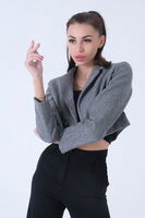 Gri Kruvaze Yaka Kaşe Crop Astarlı Blazer Ceket 0105125.06 - video