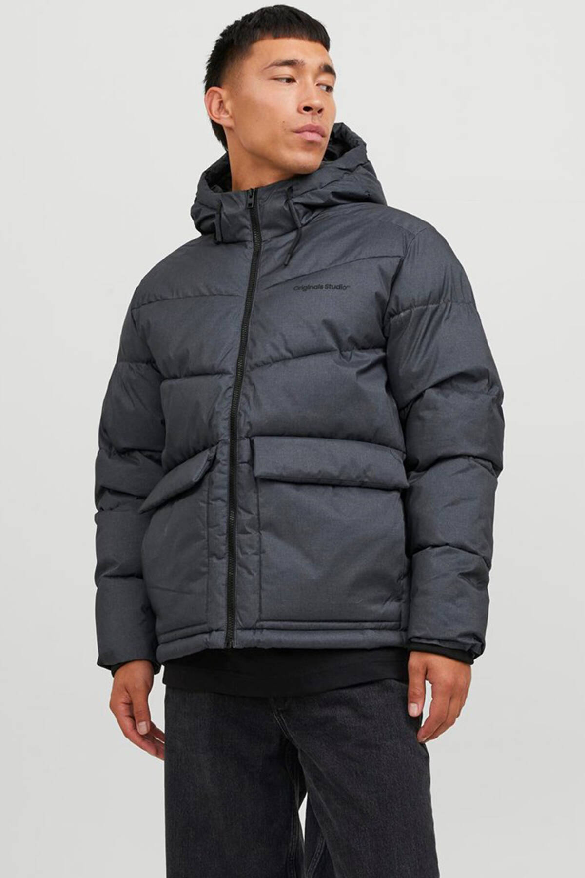 Gri Logo Baskili Kapüsonlu Puffer Mont 77724K12238849.06