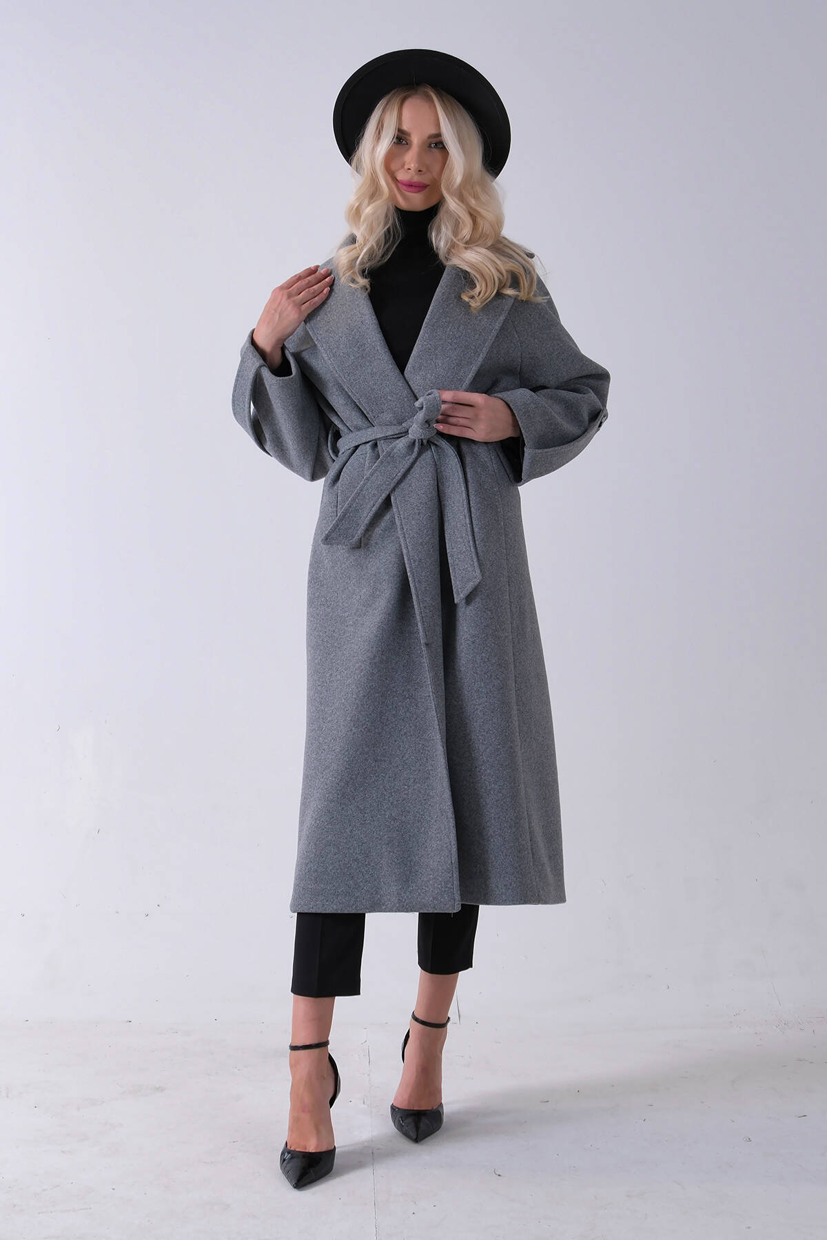 Gri Önden Düğmeli Oversize Örme Kaşe Kaban 0108081.06 - Ardanewline