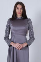 Gri Pul Boncuklu Saten Tesettür Abiye 6502473.06 - 8