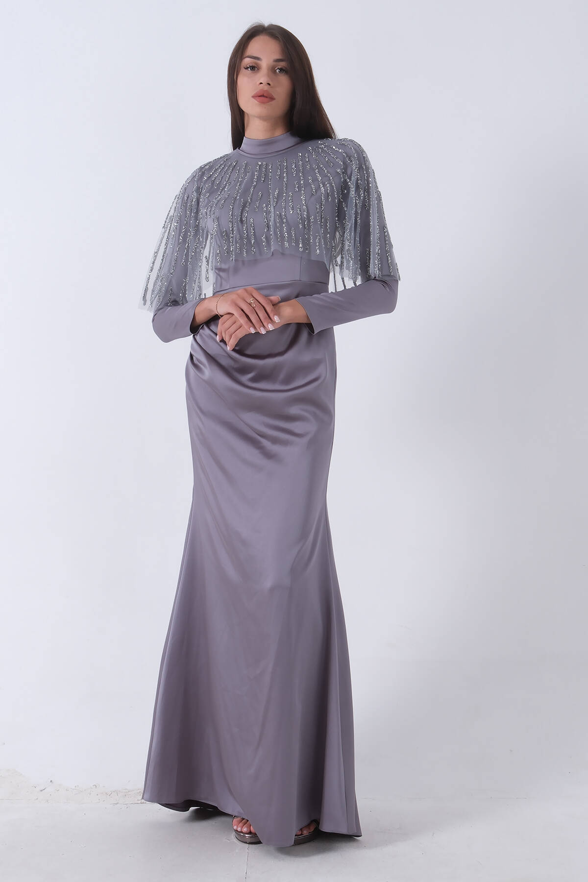 Gri Yaka Seyyar Şal Ayrobin Eklemeli Tesettür Abiye 6502477.06 - Ardanewline