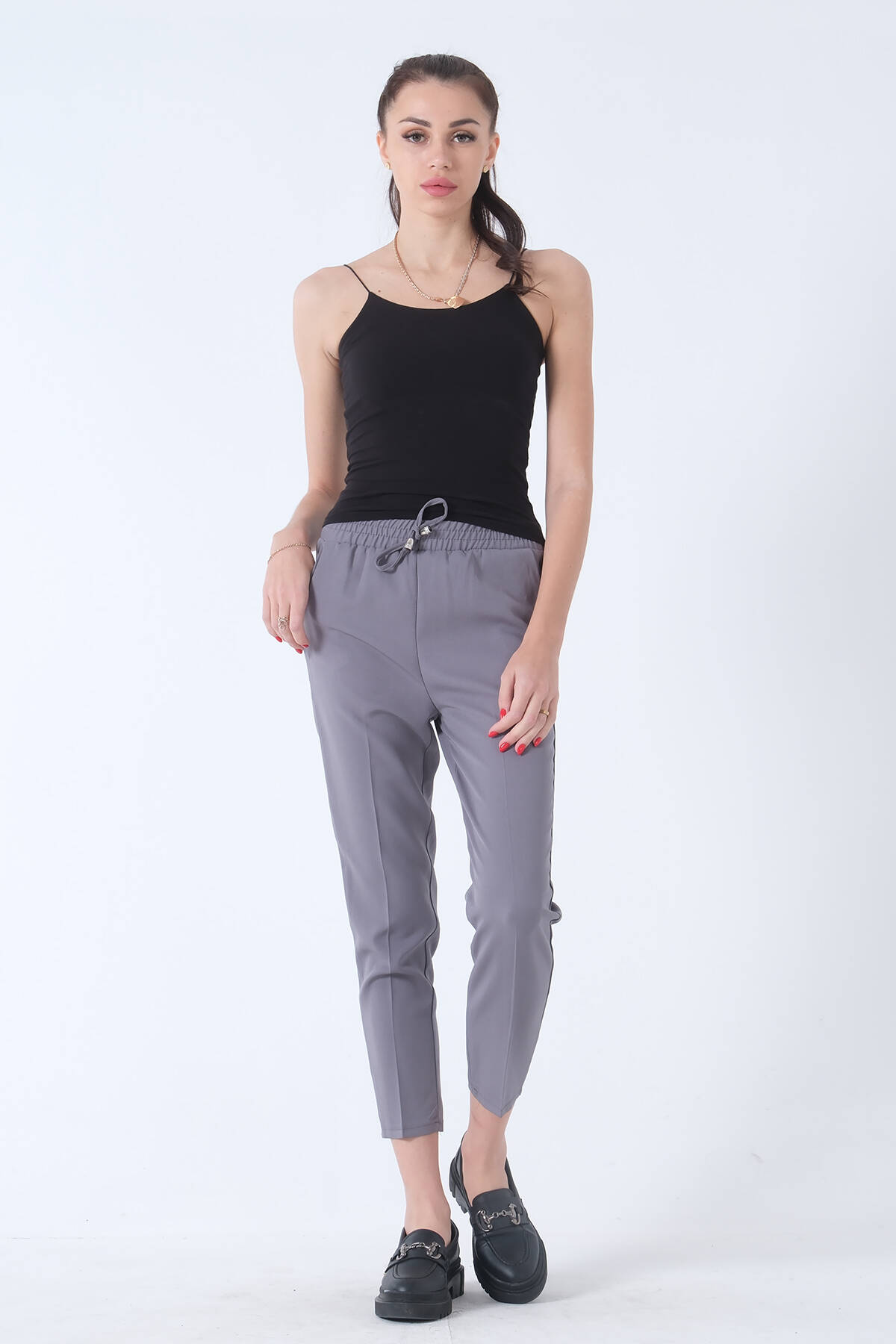 Gri Yüksek Bel Lastikli Pantolon 3101101.06 - Ardanewline