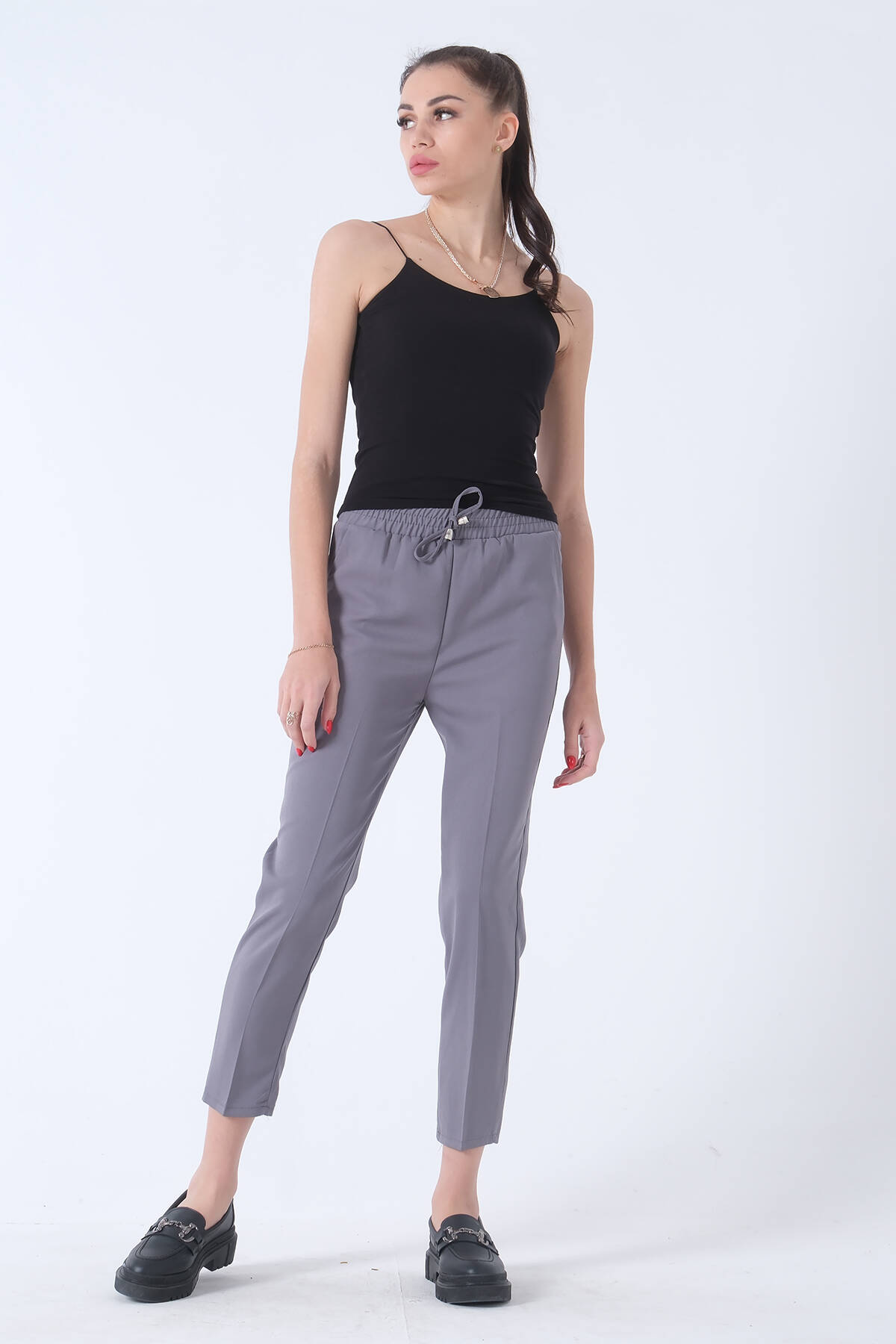 Gri Yüksek Bel Lastikli Pantolon 3101101.06 - Ardanewline (1)