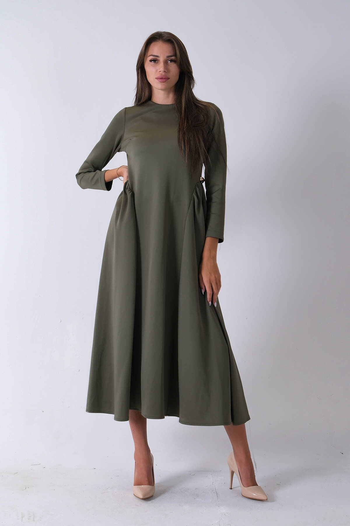 Haki Bisiklet Yaka Scuba Tesettür Elbise 4593445.23 - Ardanewline