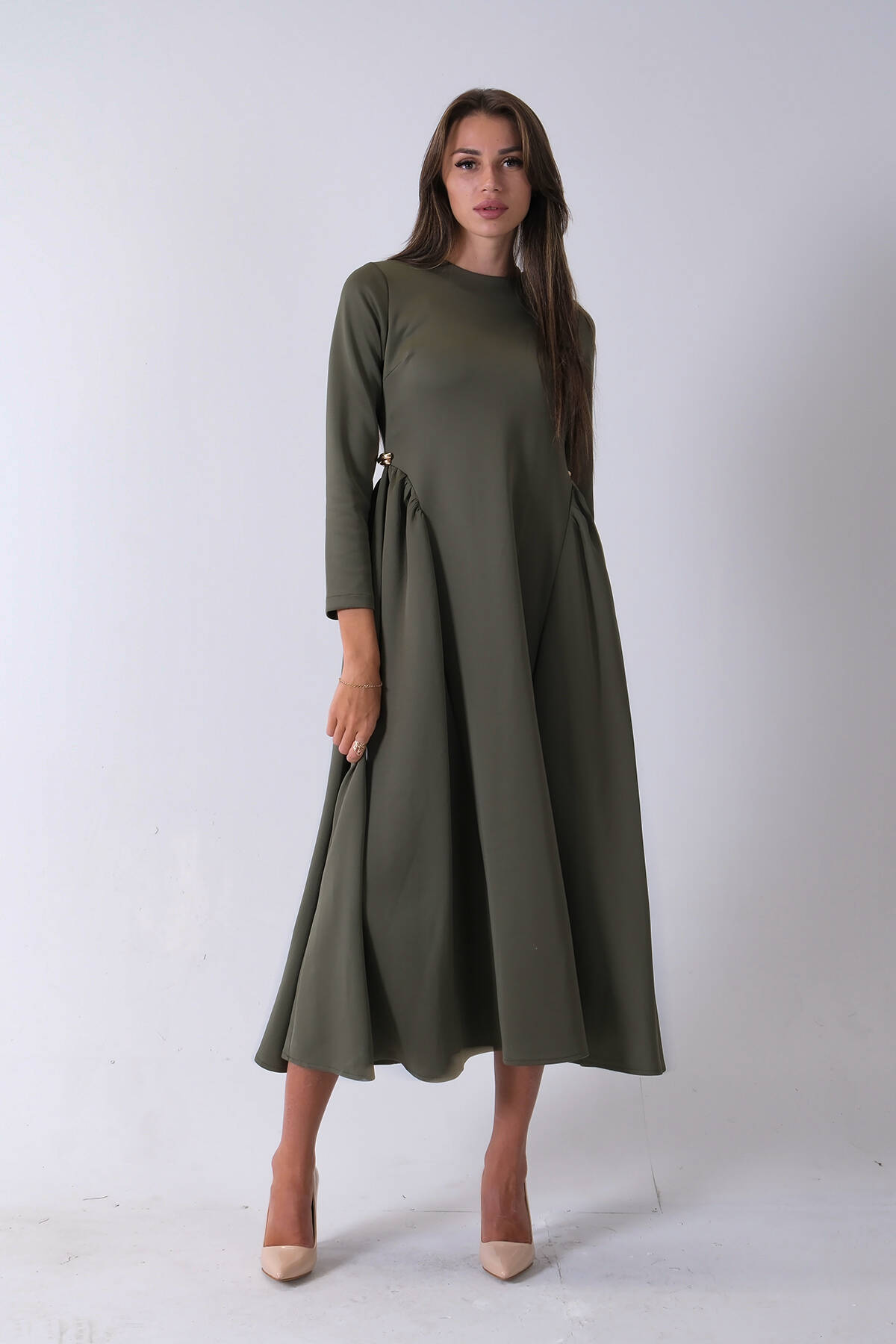 Haki Bisiklet Yaka Scuba Tesettür Elbise 4593445.23 - Ardanewline (1)