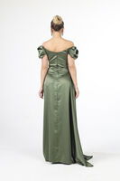 Haki Drape Detaylı Saten Kumaş Abiye Elbise 9704858.23 - 5