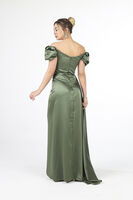 Haki Drape Detaylı Saten Kumaş Abiye Elbise 9704858.23 - 6