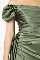 Haki Drape Detaylı Saten Kumaş Abiye Elbise 9704858.23 - video