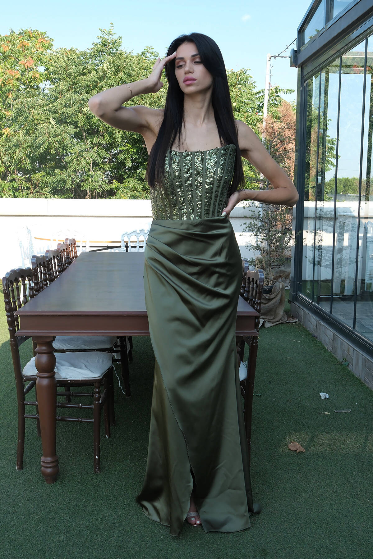 Haki Göğüs Pul ve Taşlı Saten Abiye 9705294.23 - Ardanewline (1)