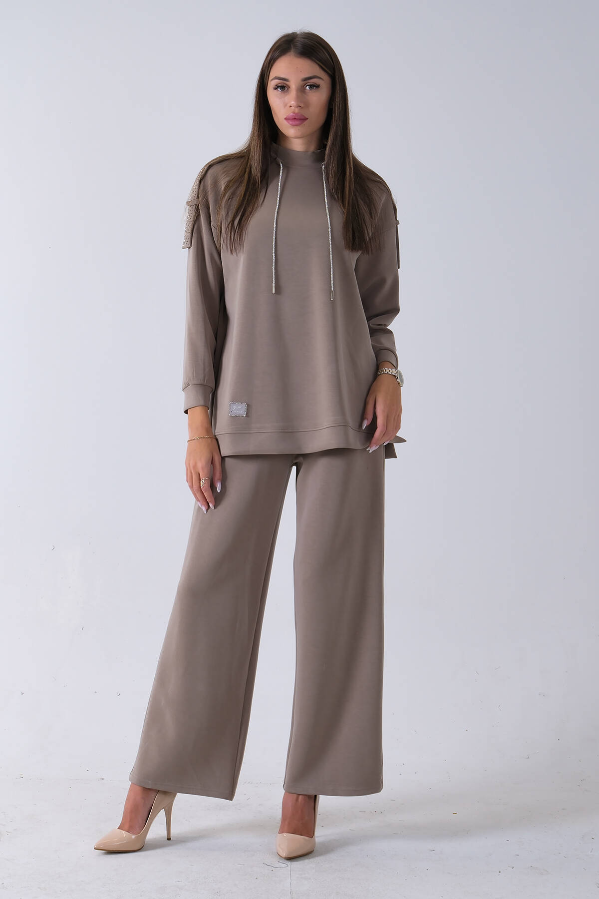 Haki Omuz Apolet Detaylı Yakası İpli Tunik Pantolonlu Takım 4577281.23 - Ardanewline (1)