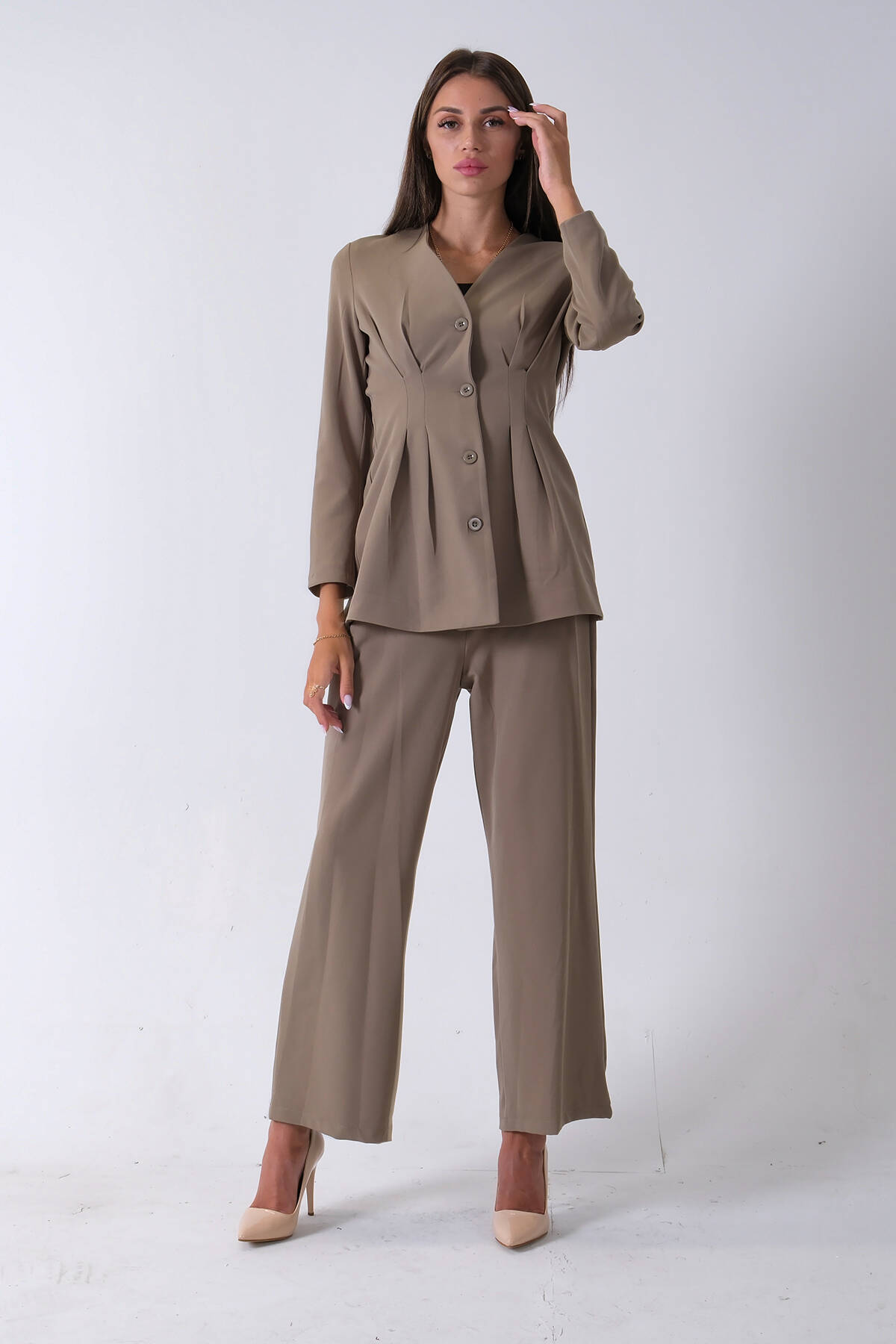 Haki Önü 4 Düğme Kapamalı Pantolonlu Takım 4592261.23 - Ardanewline (1)