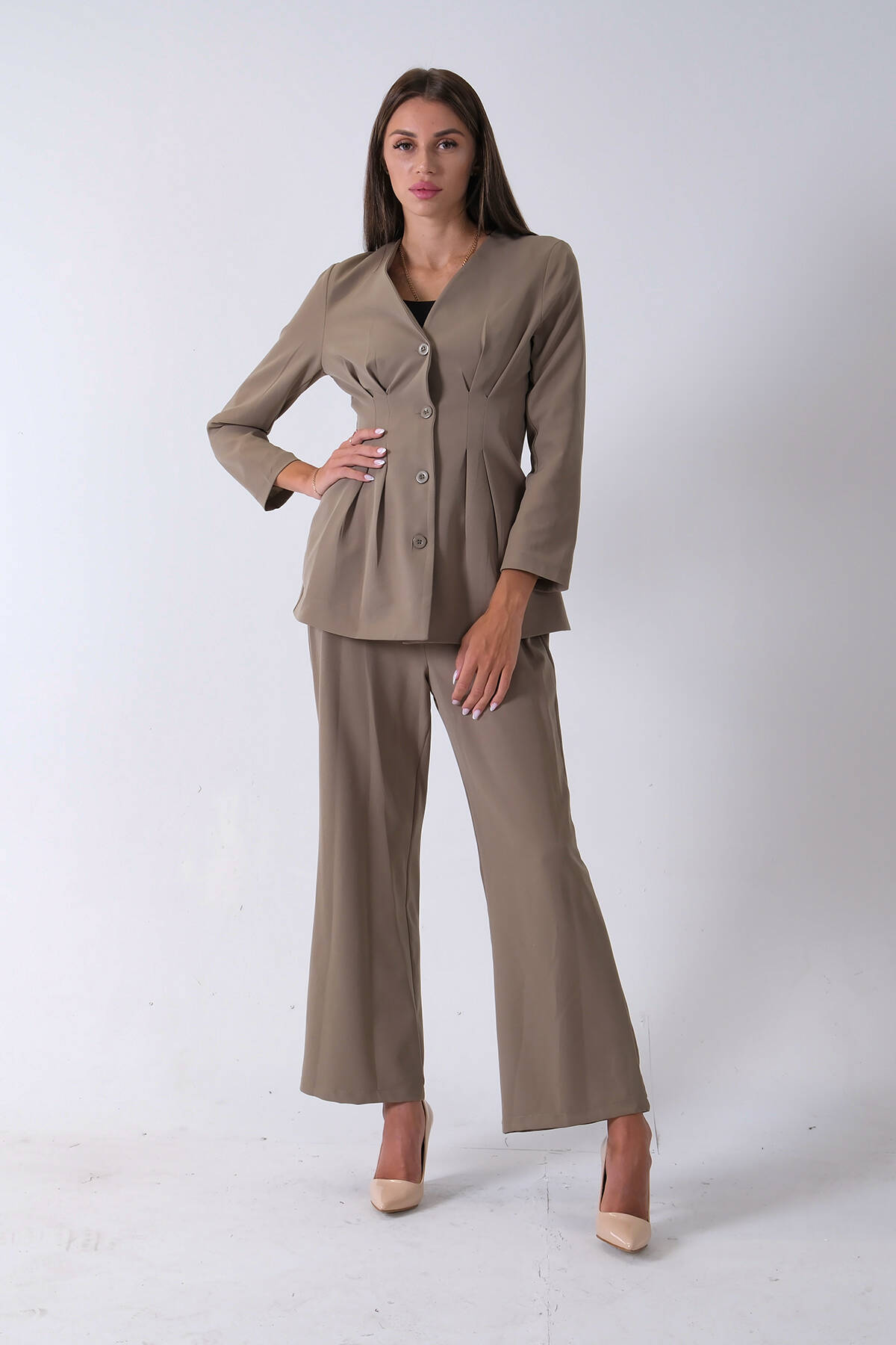 Haki Önü 4 Düğme Kapamalı Pantolonlu Takım 4592261.23 - Ardanewline