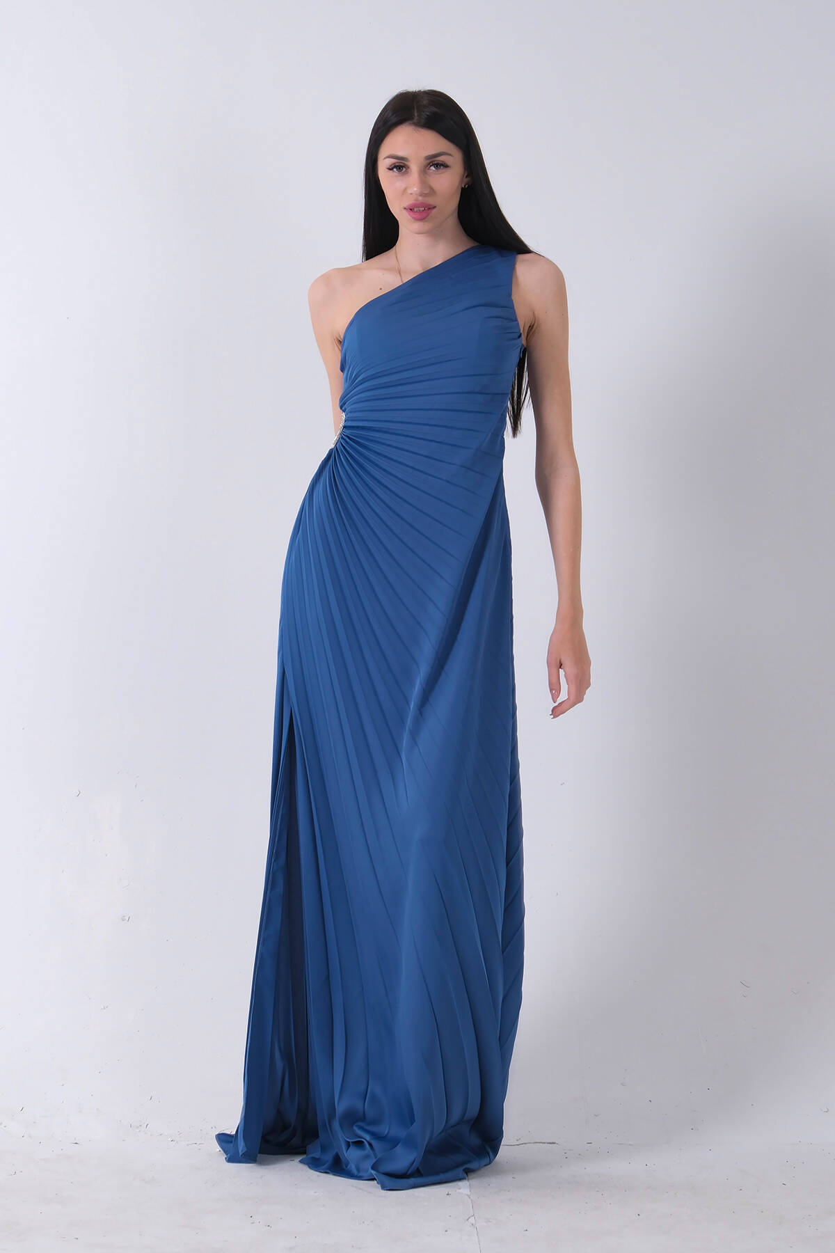 İndigo Bel Dekolteli Taş İşlemeli Abiye Elbise 4521014.98 - Ardanewline (1)