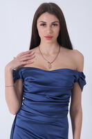 İndigo Drape Detaylı Saten Kumaş Abiye Elbise 9704858.98 - 7