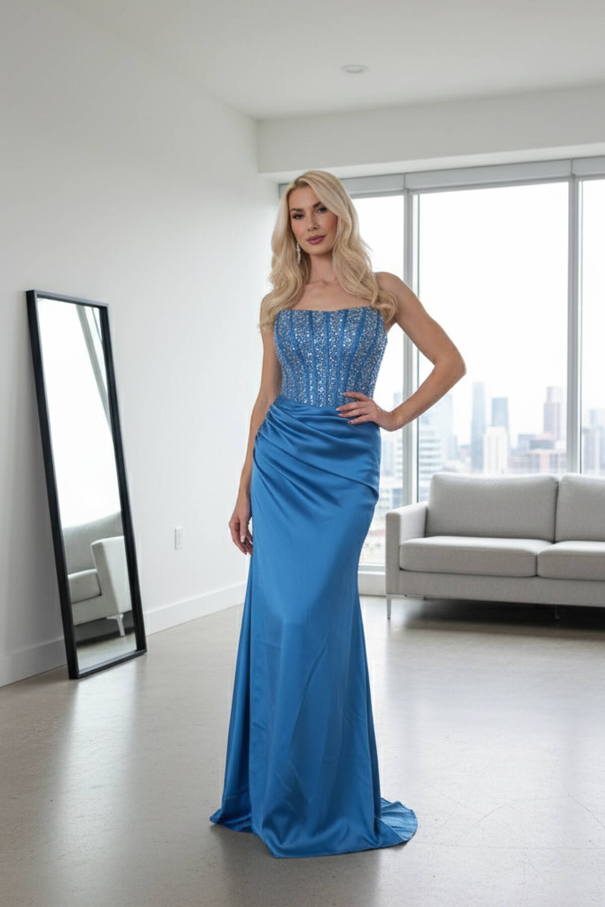 İndigo Göğüs Pul ve Taşlı Saten Abiye 9705294.98 - Ardanewline