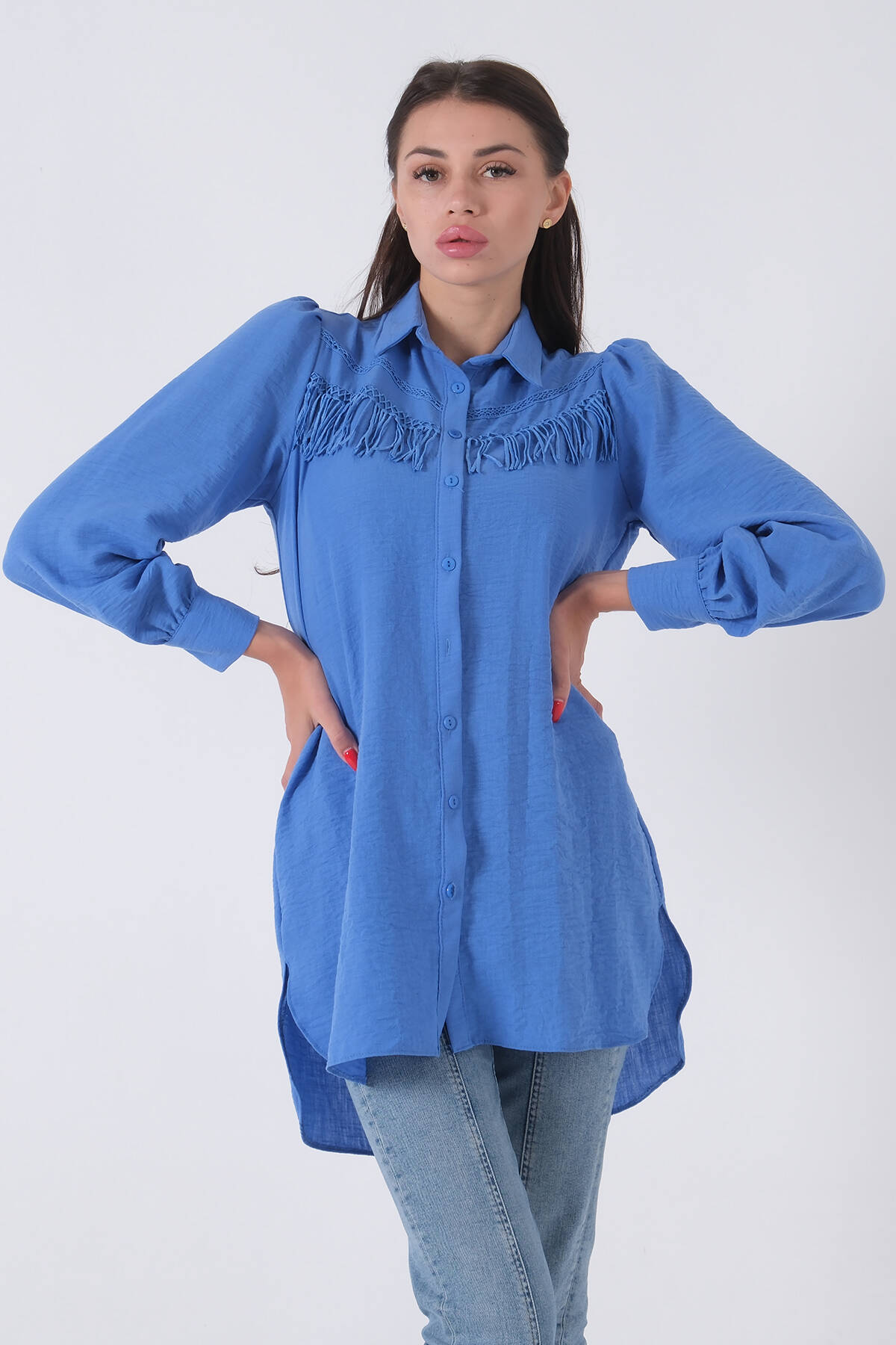 İndigo Ön Göğüs İp Püskül Detaylı Tunik 0806189.98 - Ardanewline (1)