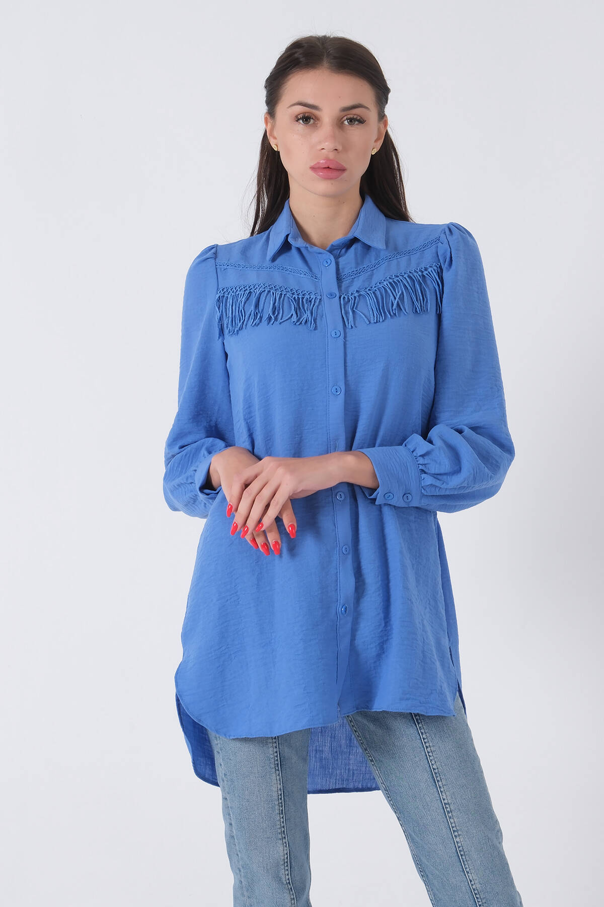 İndigo Ön Göğüs İp Püskül Detaylı Tunik 0806189.98 - Ardanewline