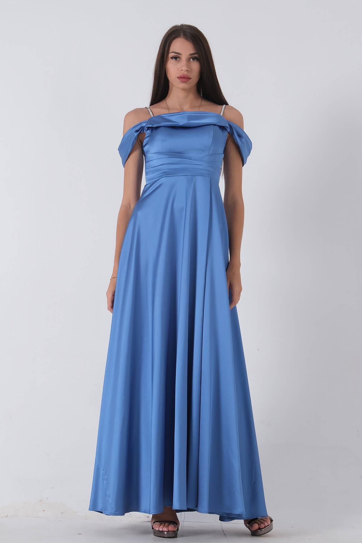 İndigo Taş Askılı Düşük Kol Saten Abiye 0806118.98 - Ardanewline (1)