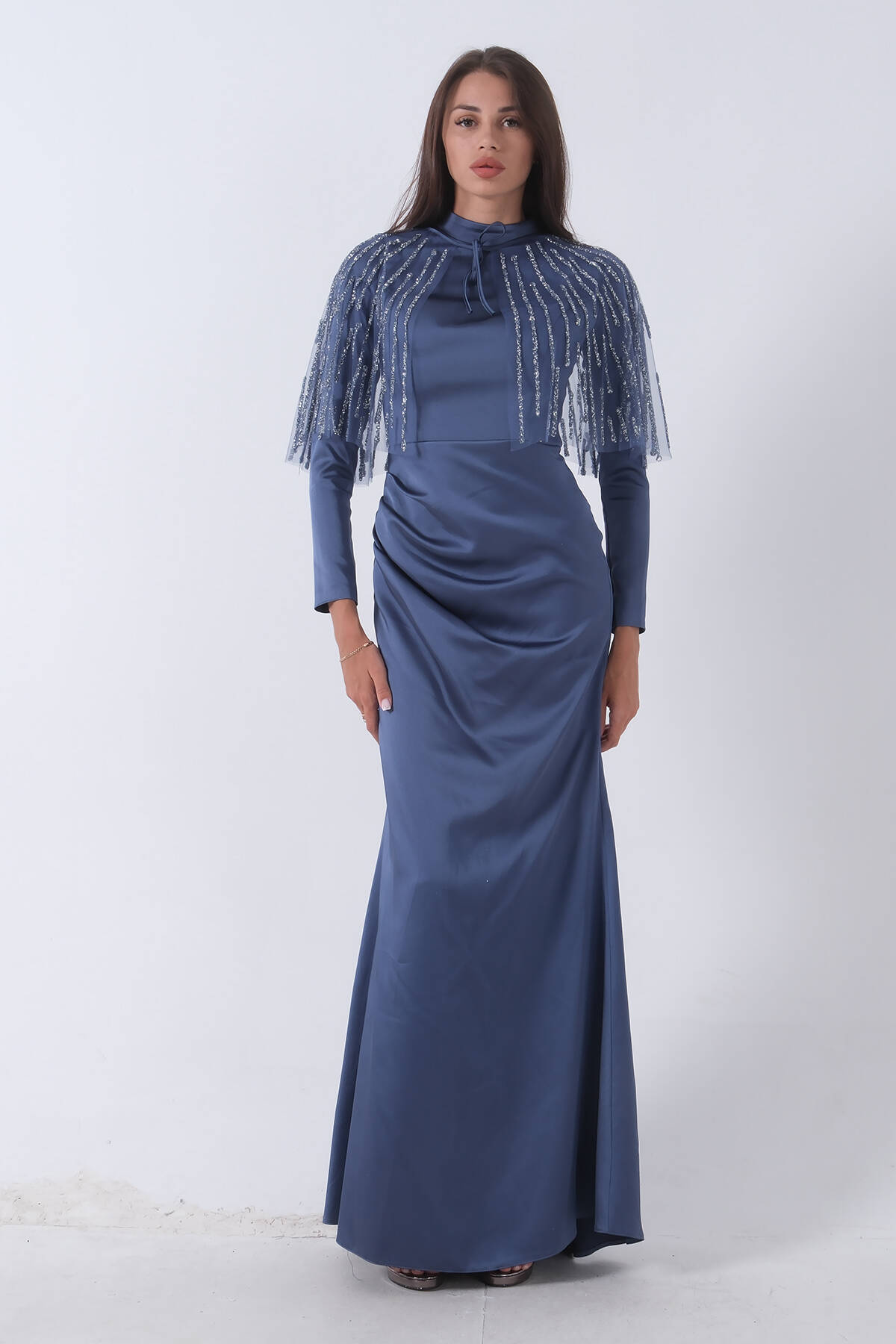 İndigo Yaka Seyyar Şal Ayrobin Eklemeli Tesettür Abiye 6502477.98 - Ardanewline (1)