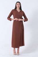 Kahve Anvelop Yandan Bağlamalı Örme Elbise 31061509.05 - 2