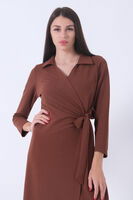 Kahve Anvelop Yandan Bağlamalı Örme Elbise 31061509.05 - 7