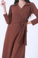 Kahve Anvelop Yandan Bağlamalı Örme Elbise 31061509.05 - 11