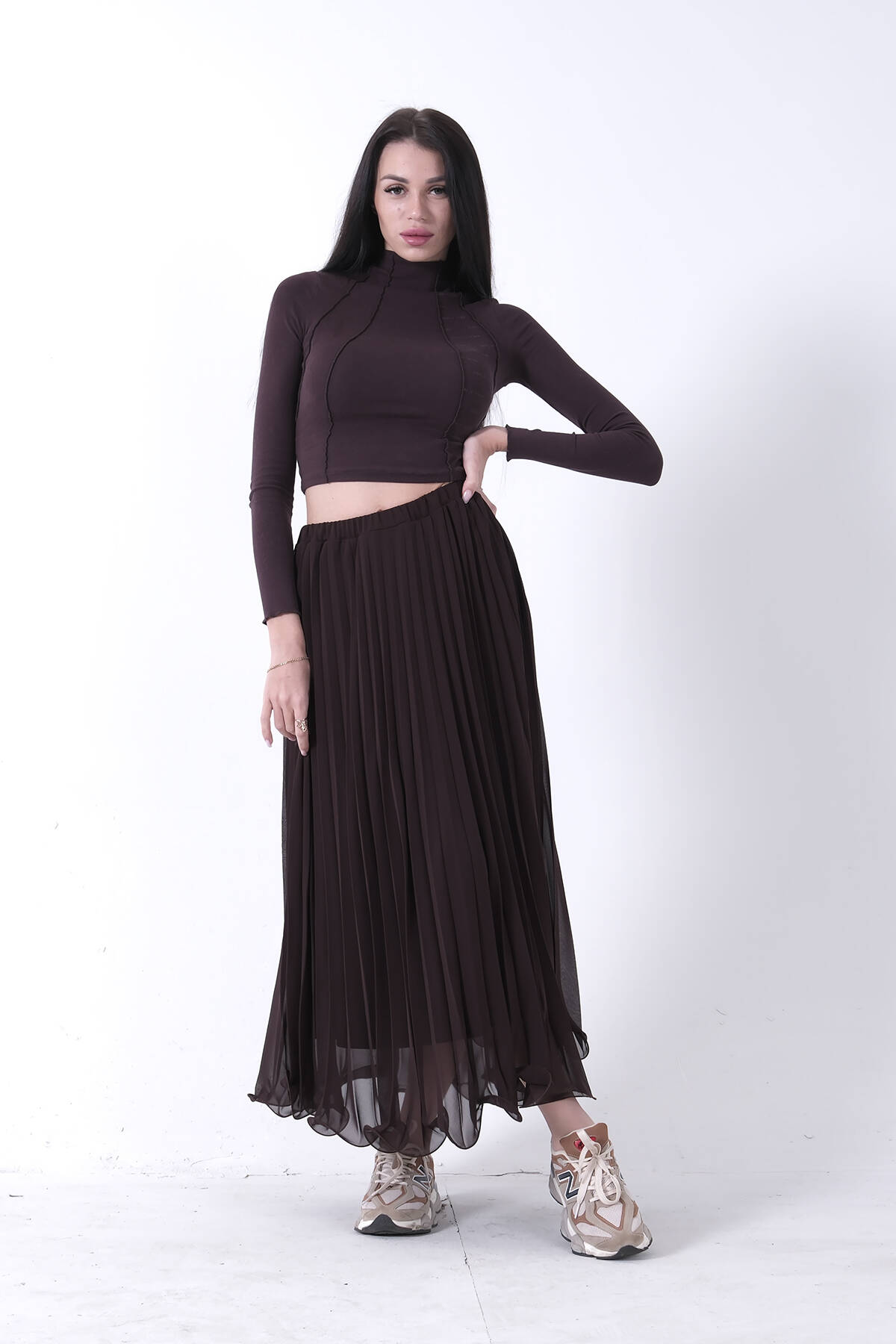 Kahve Astarlı Piliseli Etek 4594046.05 - Ardanewline