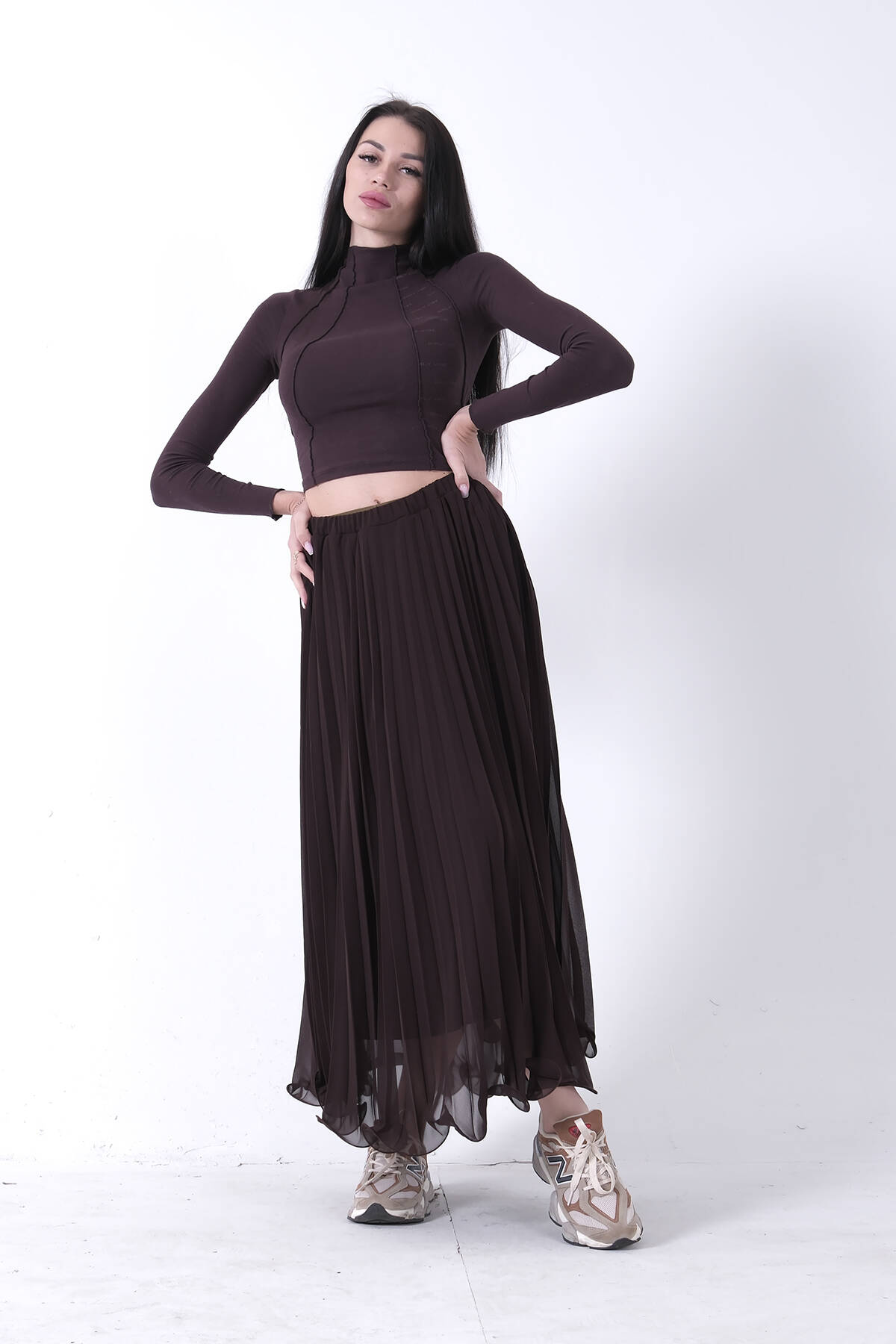 Kahve Astarlı Piliseli Etek 4594046.05 - Ardanewline (1)
