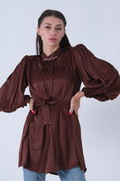 Kahve Belden Bağlamalı Yakası Taşlı Tunik 45951971.05 - 3