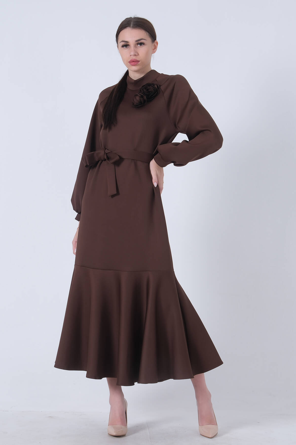 Kahve Bisiklet Yaka Belden Kuşaklı Elbise 4593266.05 - Ardanewline