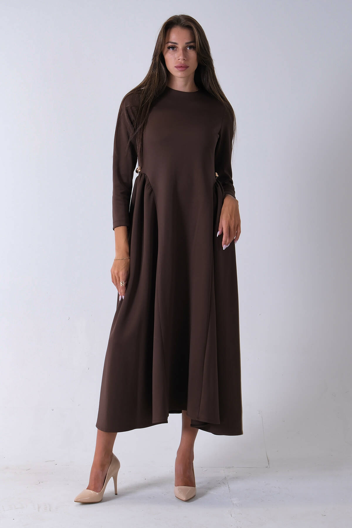 Kahve Bisiklet Yaka Scuba Tesettür Elbise 4593445.05 - Ardanewline