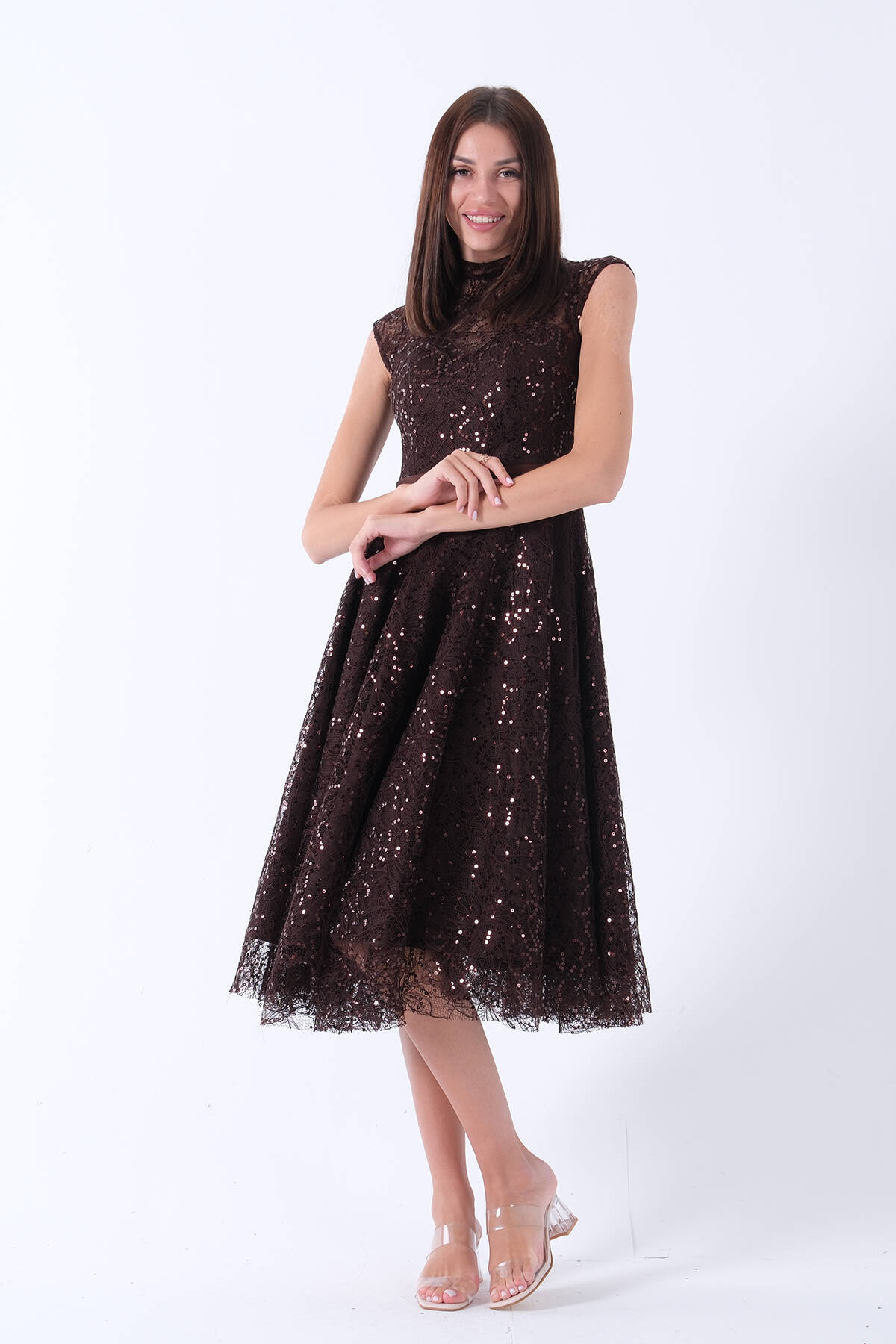 Kahve Dantelli Pullu Midi Boy Abiye 9705960.05 - ArdaNewline (1)