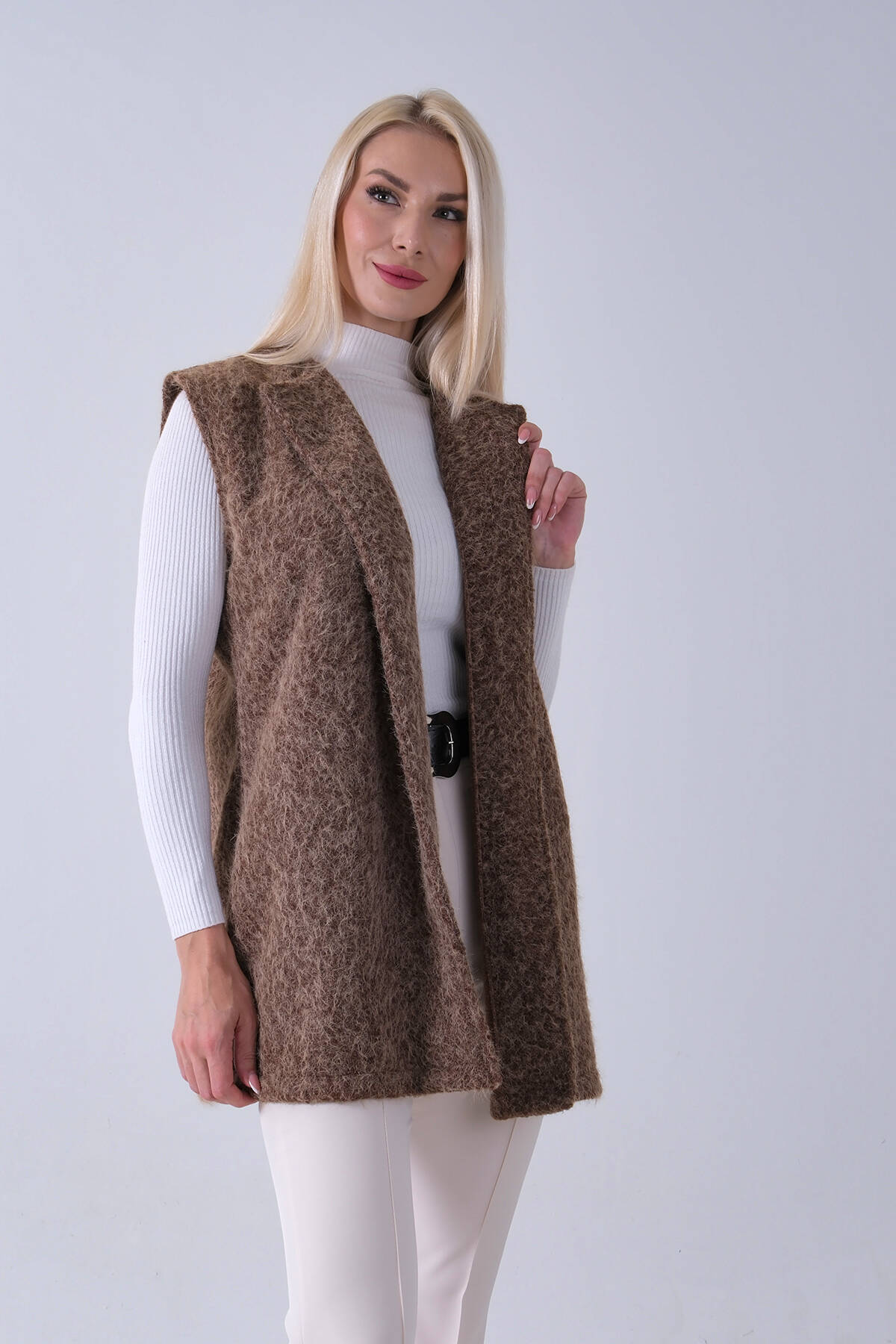 Kahve Kemerli Yünlü Kaşe Yelek 31070196.05 - Ardanewline (1)