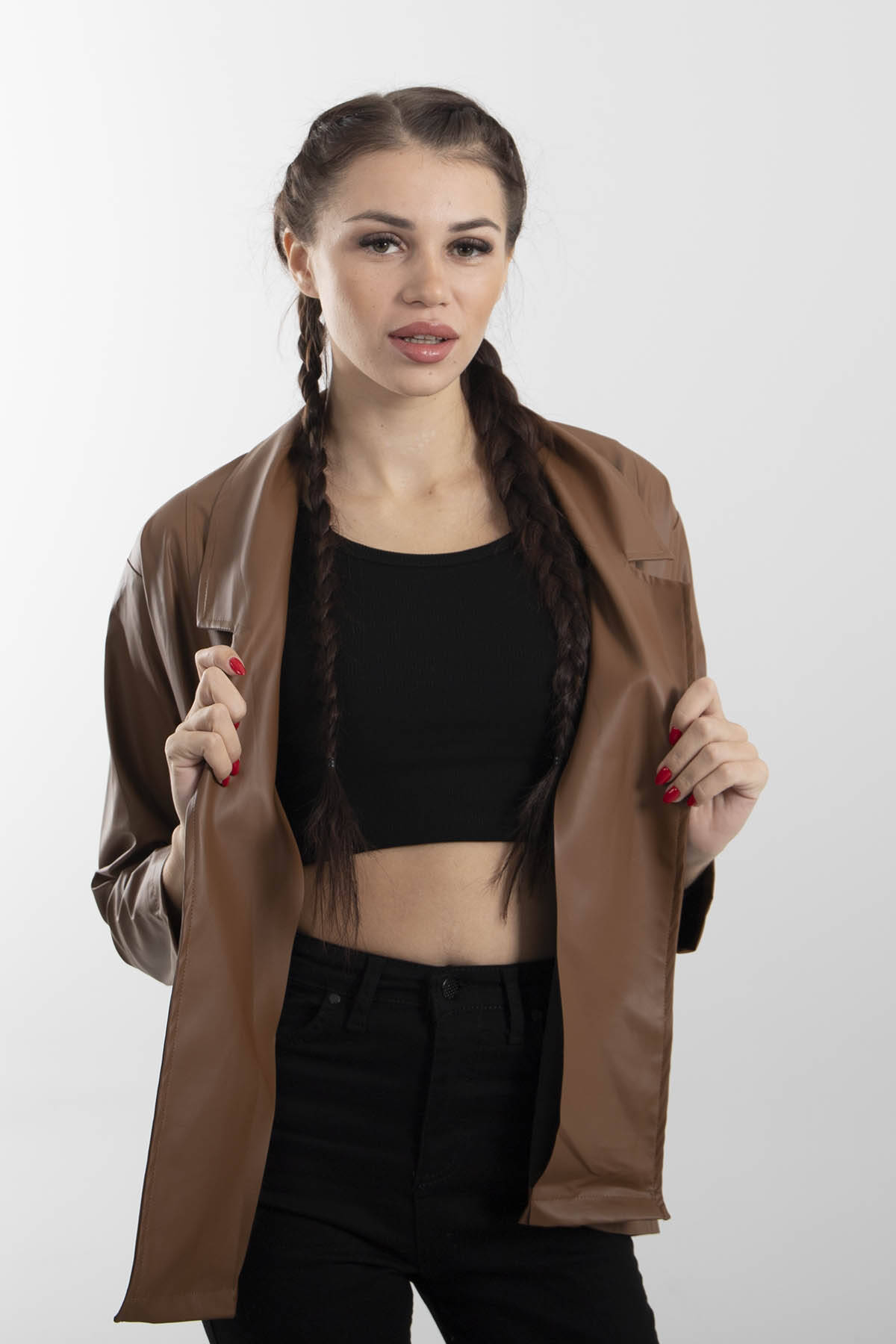 Kahve Klasik Yaka Kapamasız Deri Ceket 0809117.05 - Ardanewline