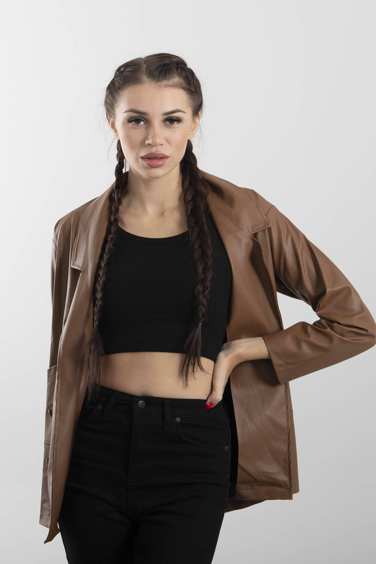 Kahve Klasik Yaka Kapamasız Deri Ceket 0809117.05 - Ardanewline (1)