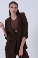 Kahve Kolları Düğme Toparlamalı Keten Ceket 01051361.05 - 5