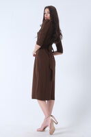 Kahve Kruvaze Yaka Midi Boy Krep Elbise 0104010.05 - 4