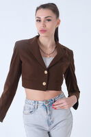 Kahve Metal Düğmeli Cep Görünümlü Crop Ceket 0105128.05 - 1