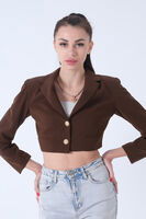 Kahve Metal Düğmeli Cep Görünümlü Crop Ceket 0105128.05 - 2