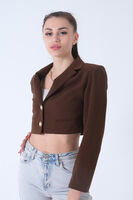 Kahve Metal Düğmeli Cep Görünümlü Crop Ceket 0105128.05 - 3
