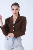 Kahve Metal Düğmeli Cep Görünümlü Crop Ceket 0105128.05 - 4