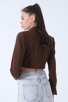 Kahve Metal Düğmeli Cep Görünümlü Crop Ceket 0105128.05 - 5