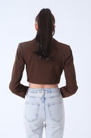 Kahve Metal Düğmeli Cep Görünümlü Crop Ceket 0105128.05 - 6
