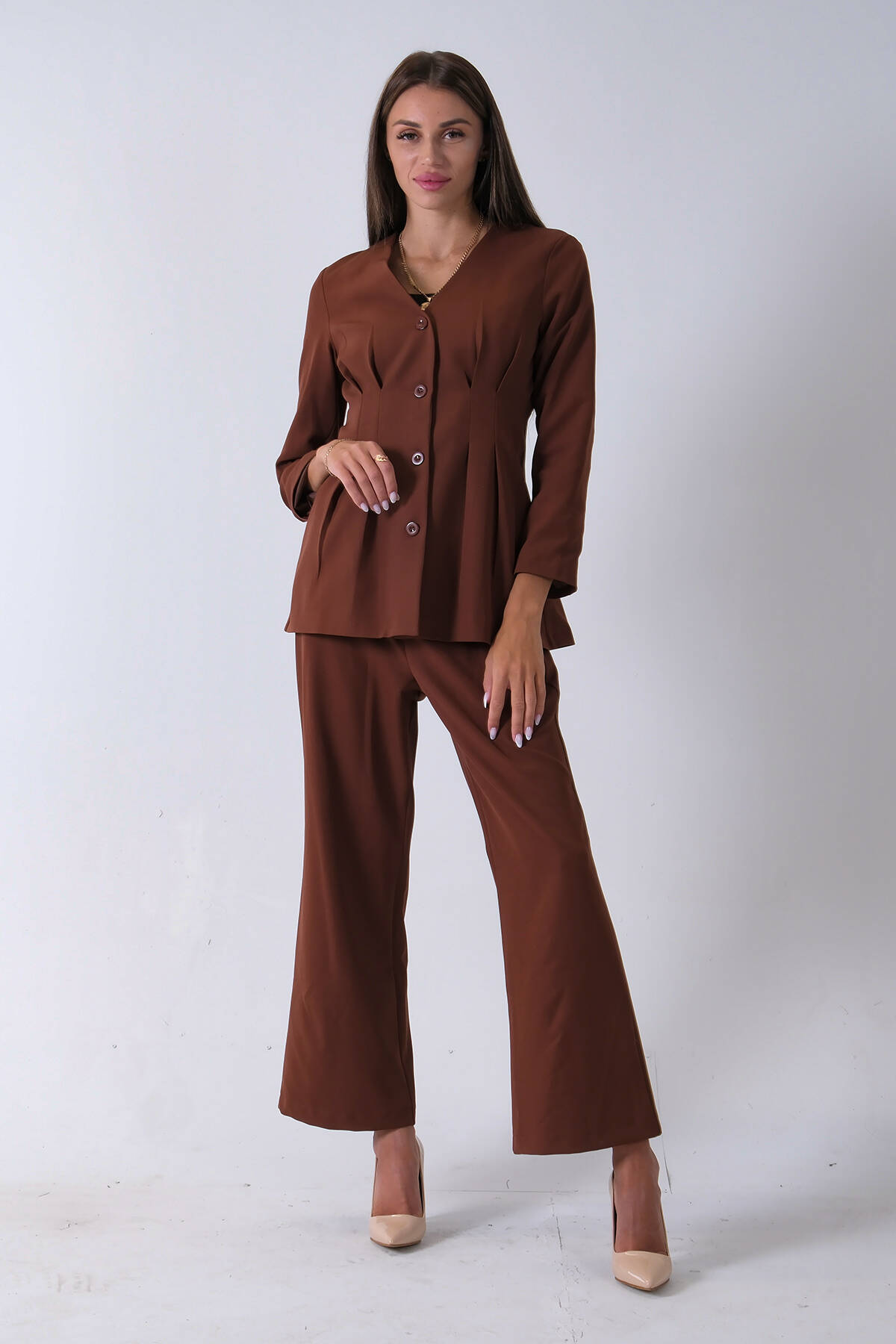 Kahve Önü 4 Düğme Kapamalı Pantolonlu Takım 4592261.05 - Ardanewline