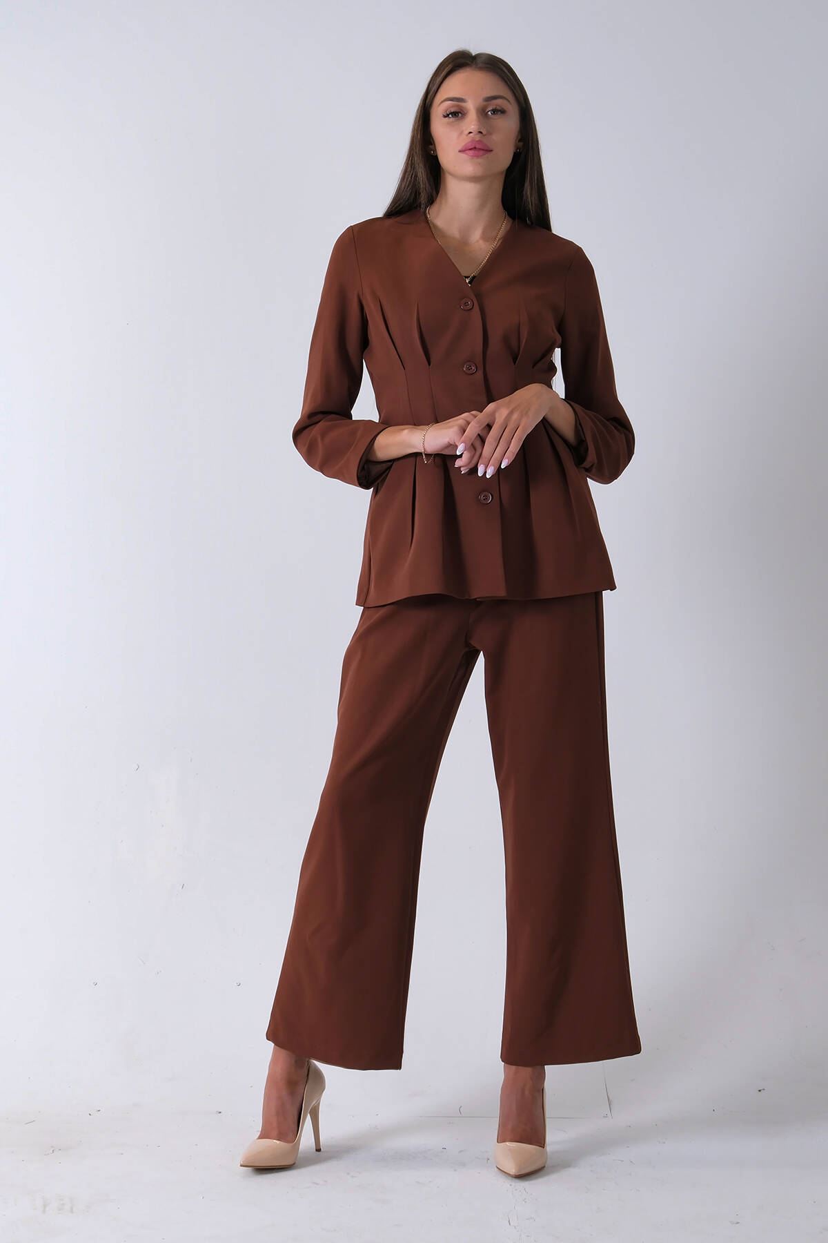 Kahve Önü 4 Düğme Kapamalı Pantolonlu Takım 4592261.05 - Ardanewline (1)