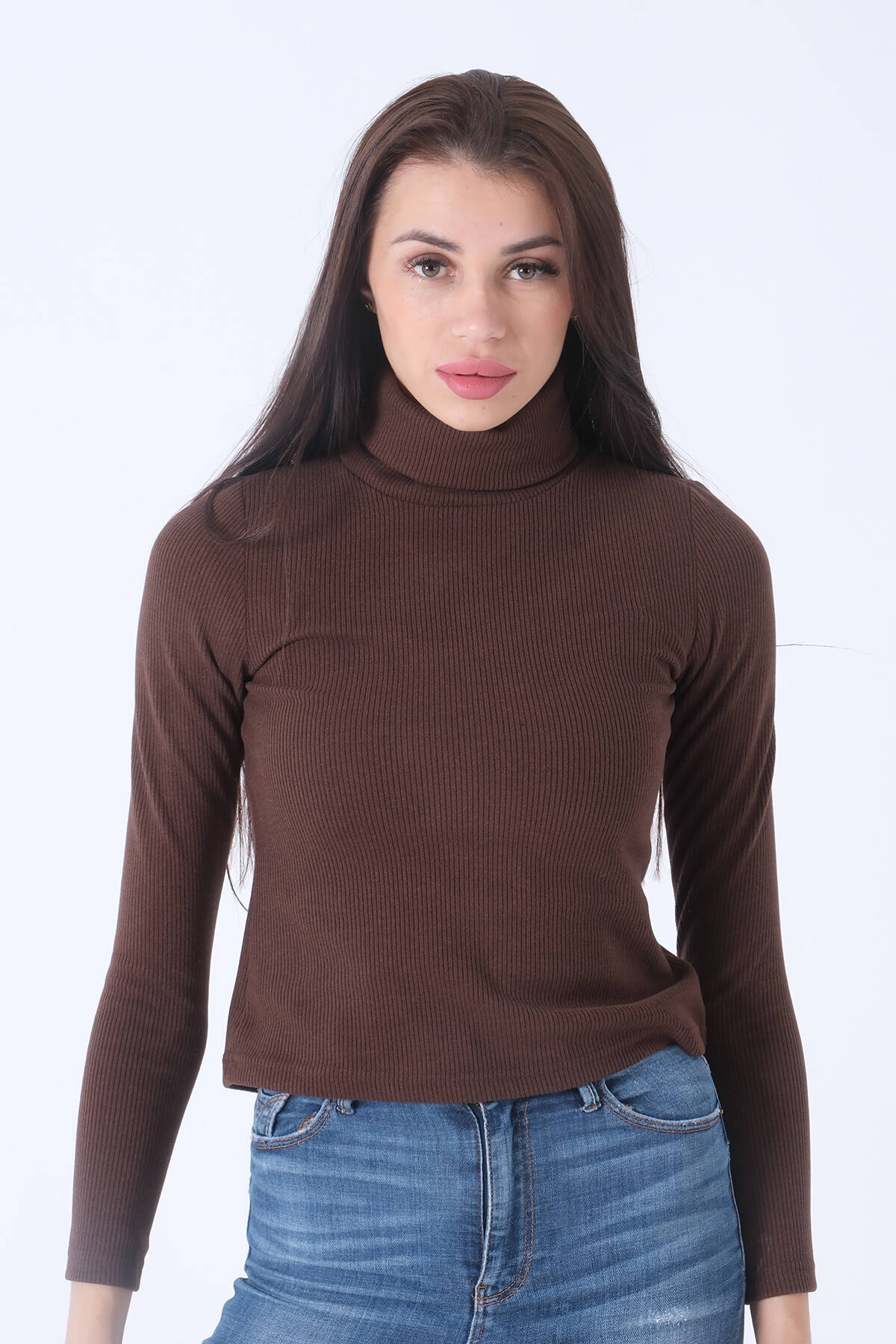 Kahve Örme Boğazlı Kazak 0103011.05 - Ardanewline