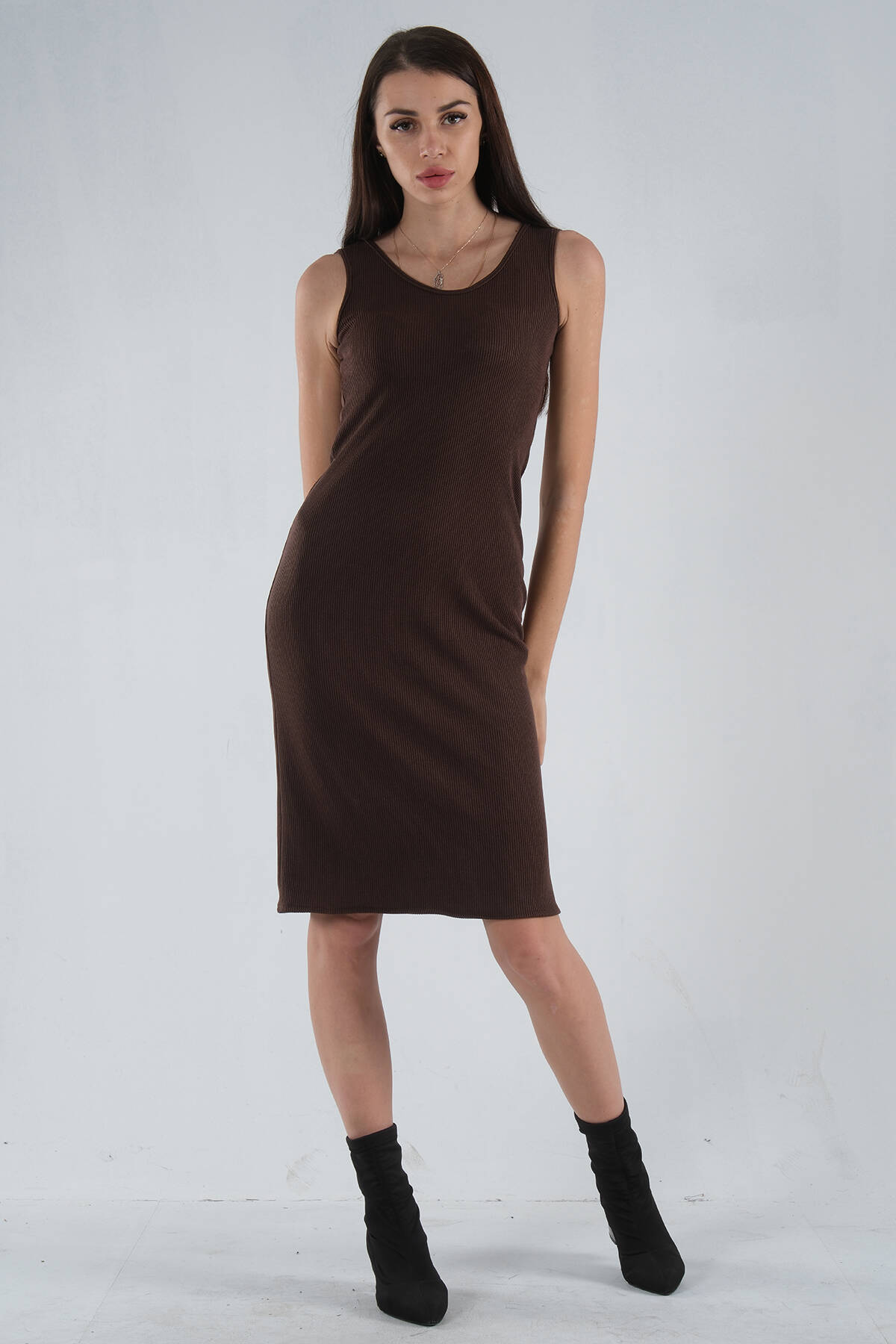 Kahve Örme Kolsuz Triko Elbise 0104029.05 - Ardanewline (1)